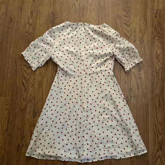 Madewell Silk Clover Button Front Dress in fresh strawberries lined v neck - Picture 4 of 11